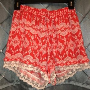 Flowy Orange and white tribal shorts